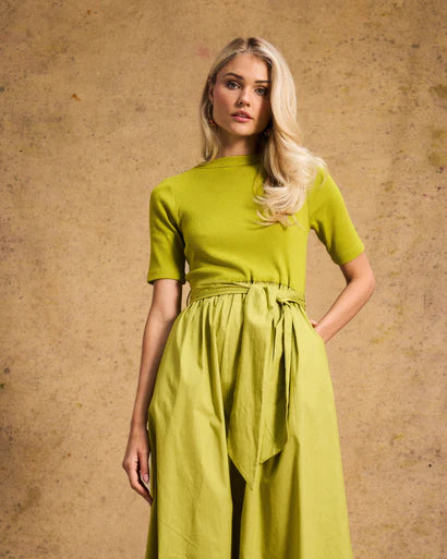 Venice Cotton Dress In Chartreuse
