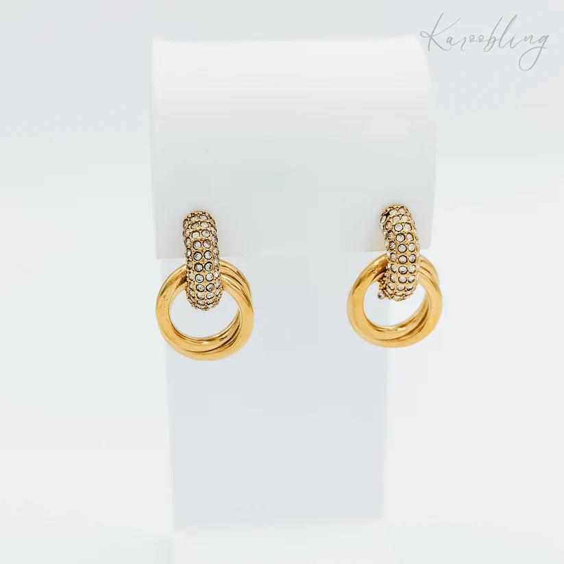 18K Gold Plated Pavé CZ Ring-Drop Studs