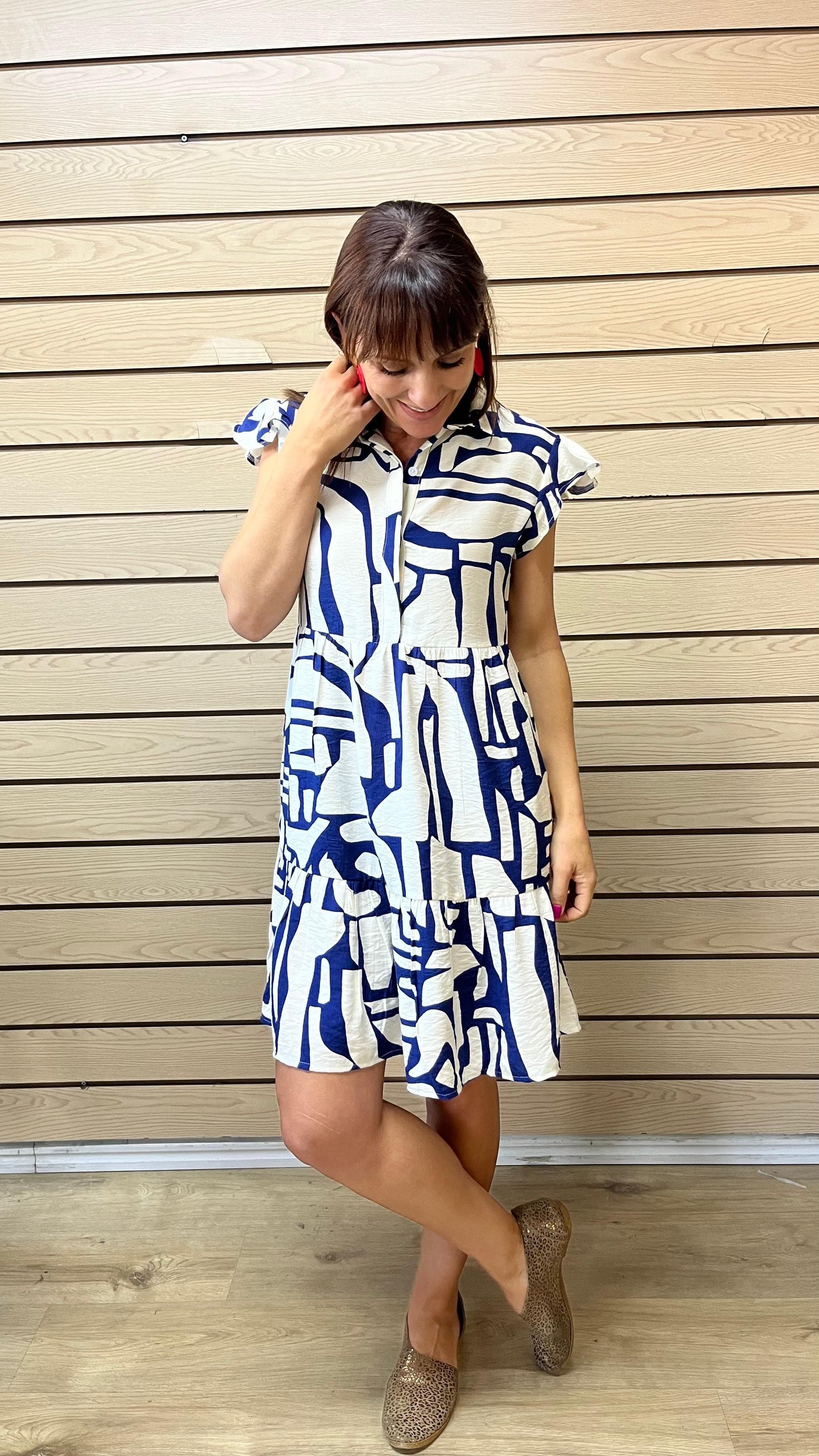 Linda Dress Navy and White