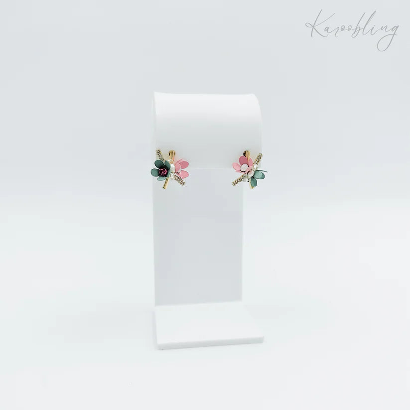Gold Plated Pastel Floral Stud Earrings