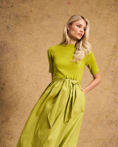 Venice Cotton Dress In Chartreuse