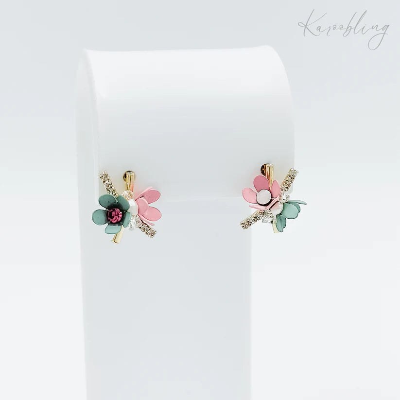 Gold Plated Pastel Floral Stud Earrings