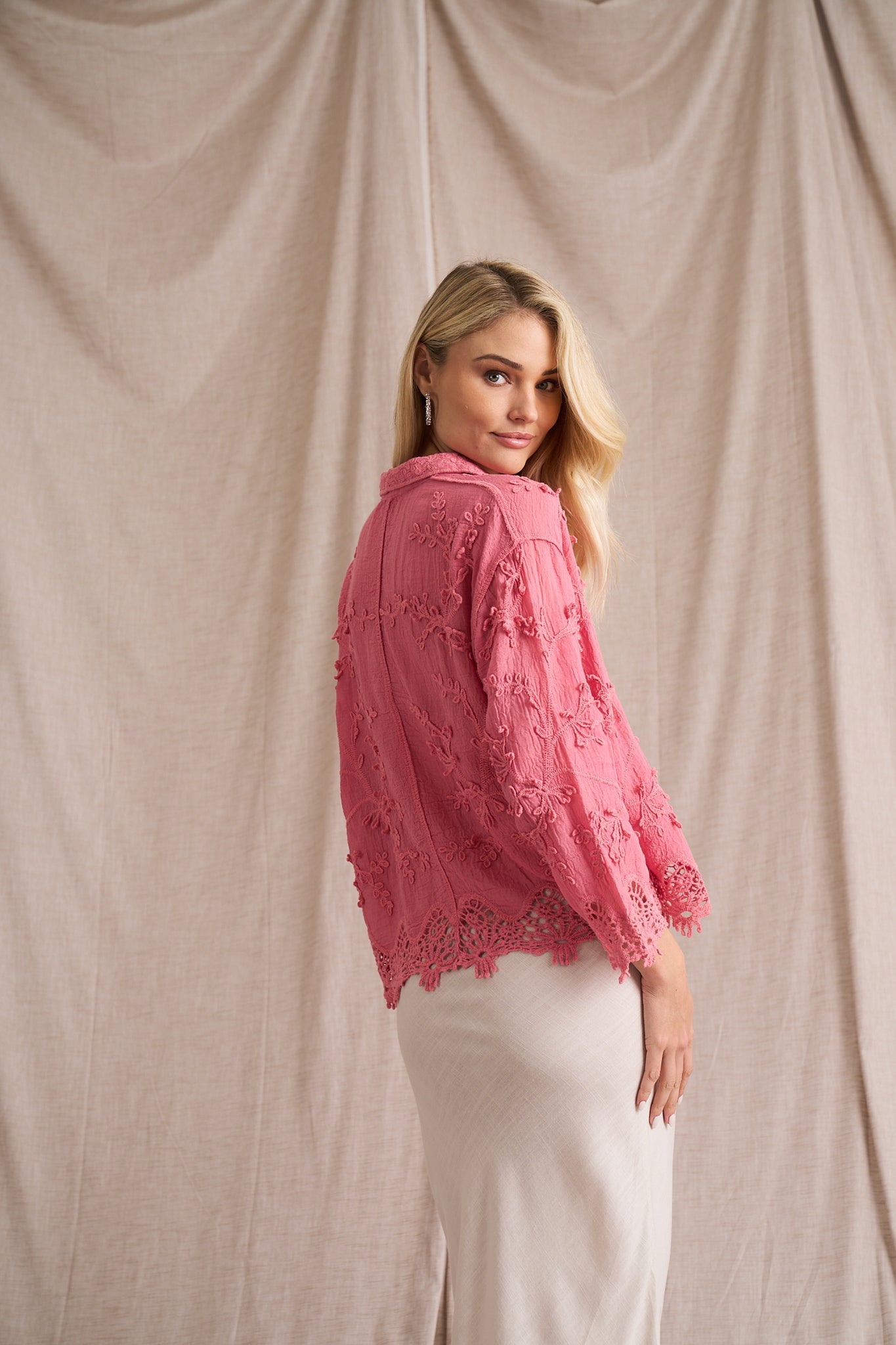 Vine Cotton Blouse - Pink