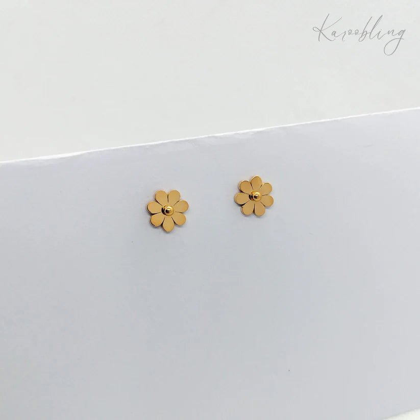 Gold Plated Small Daisy Stud Earrings 18K