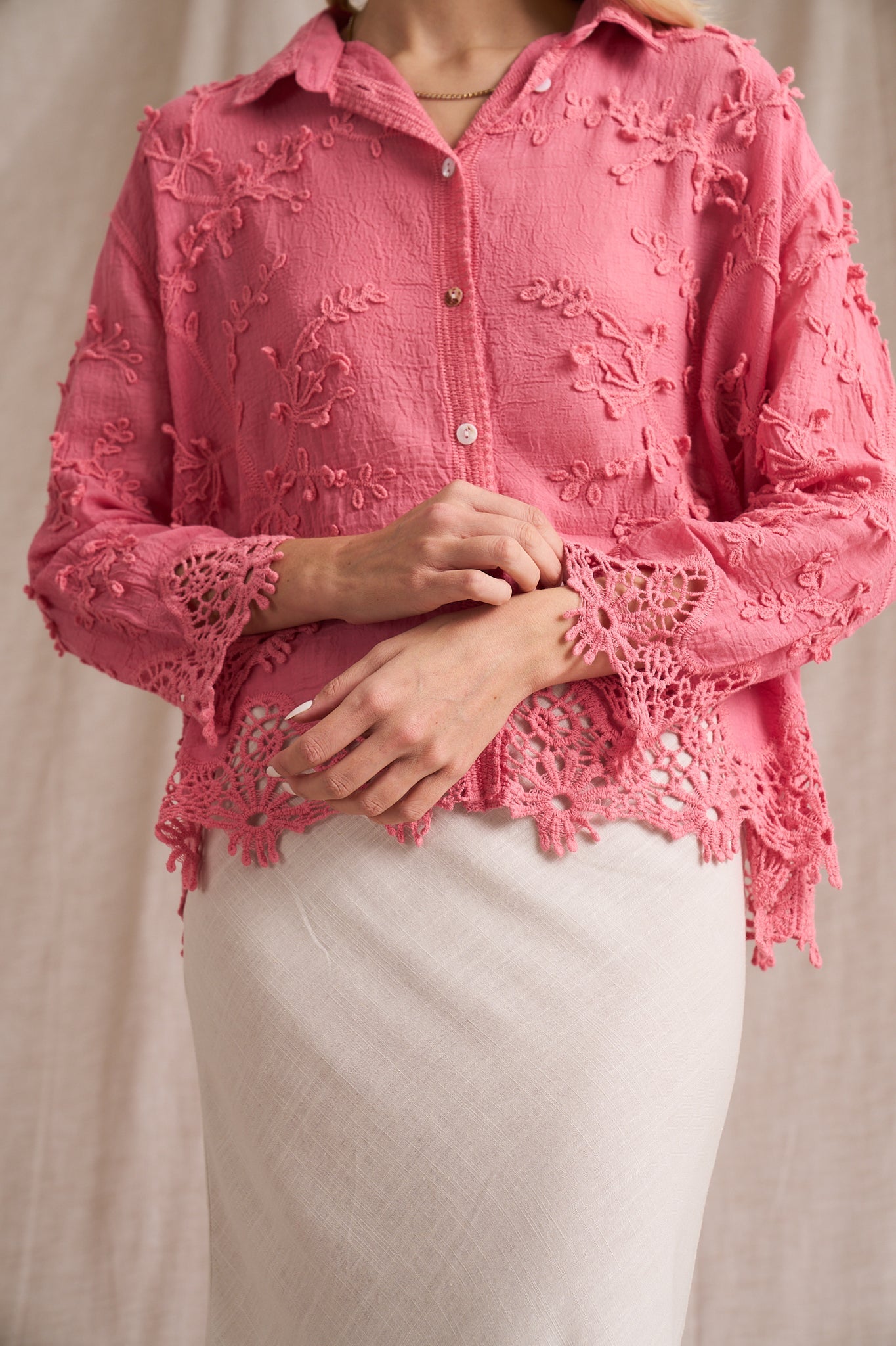 Vine Cotton Blouse - Pink