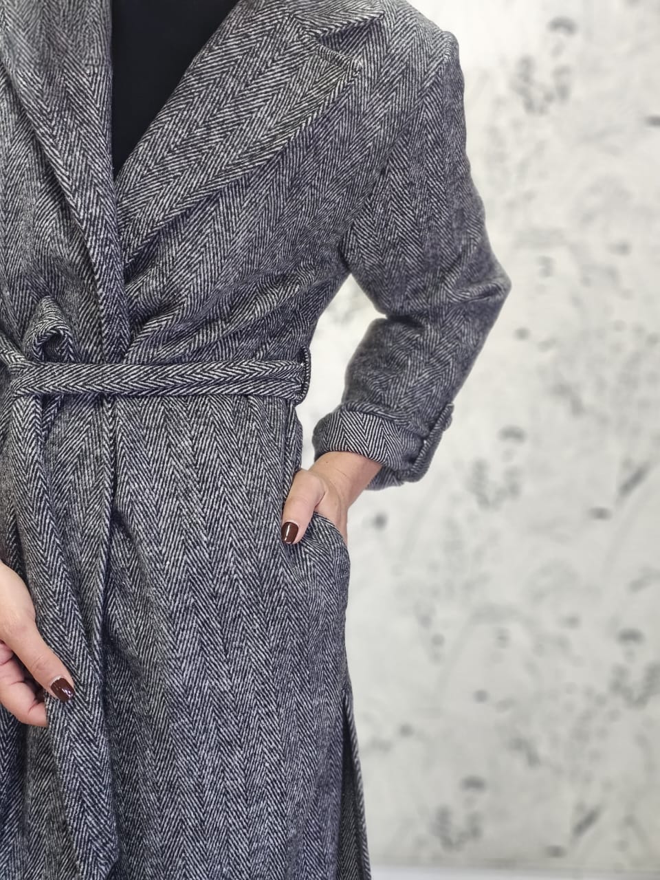 Jemma Coat - Black and White Herringbone