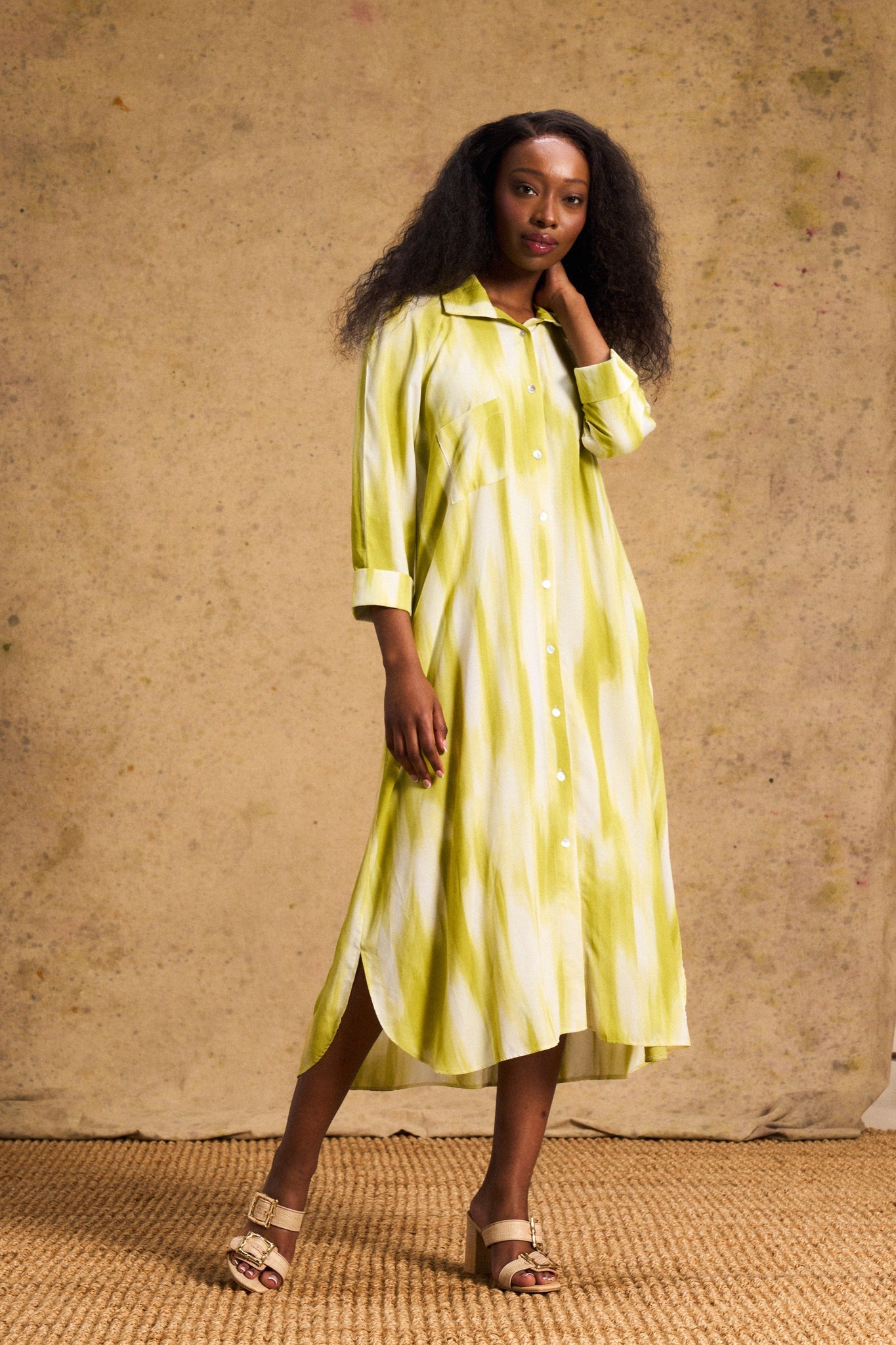 Liza Shirt Dress In Lime Lines