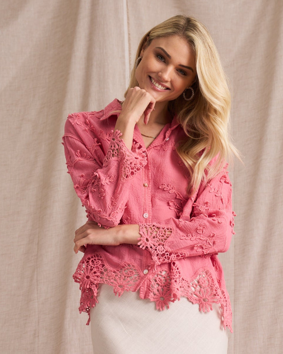 Vine Cotton Blouse - Pink