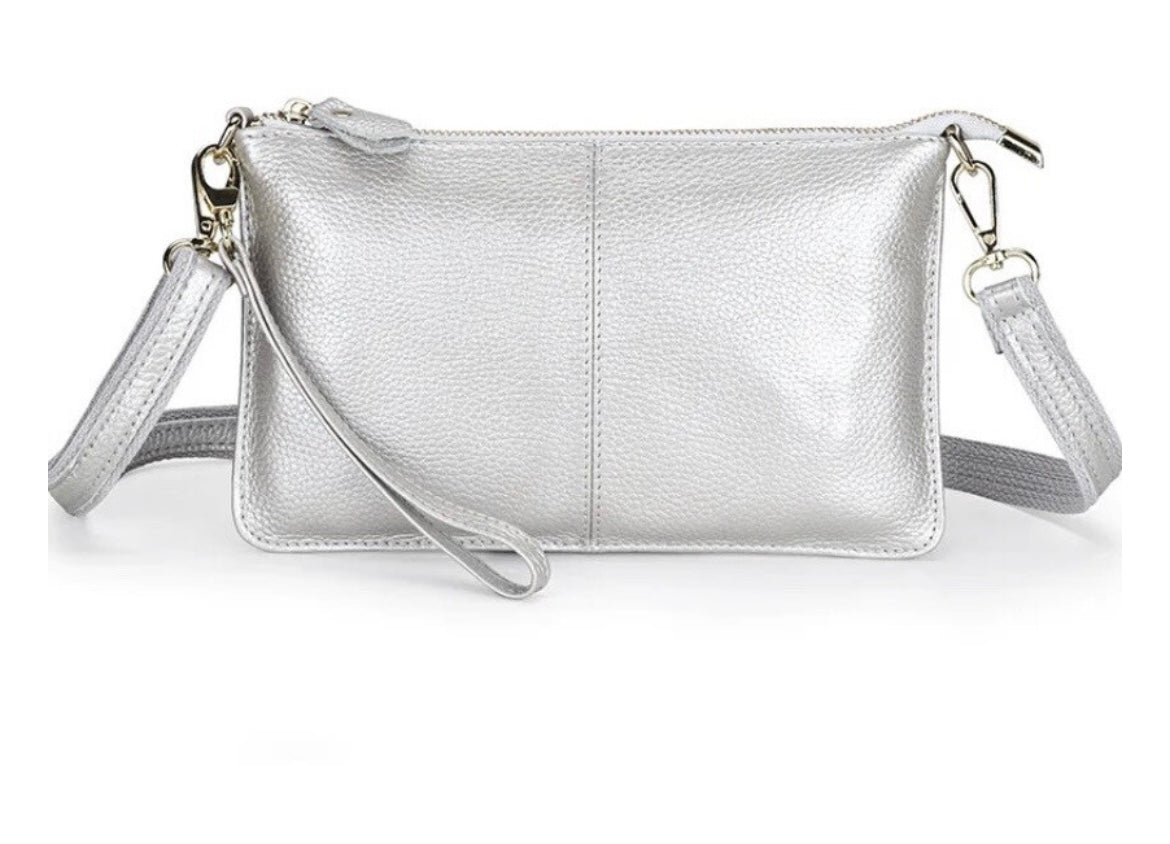 Genuine Leather Silver Clutch