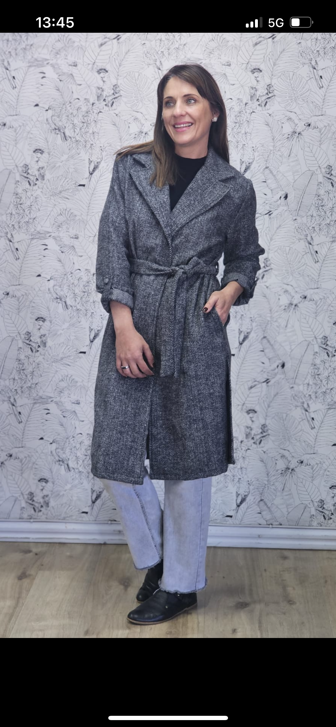 Jemma Coat - Black and White Herringbone