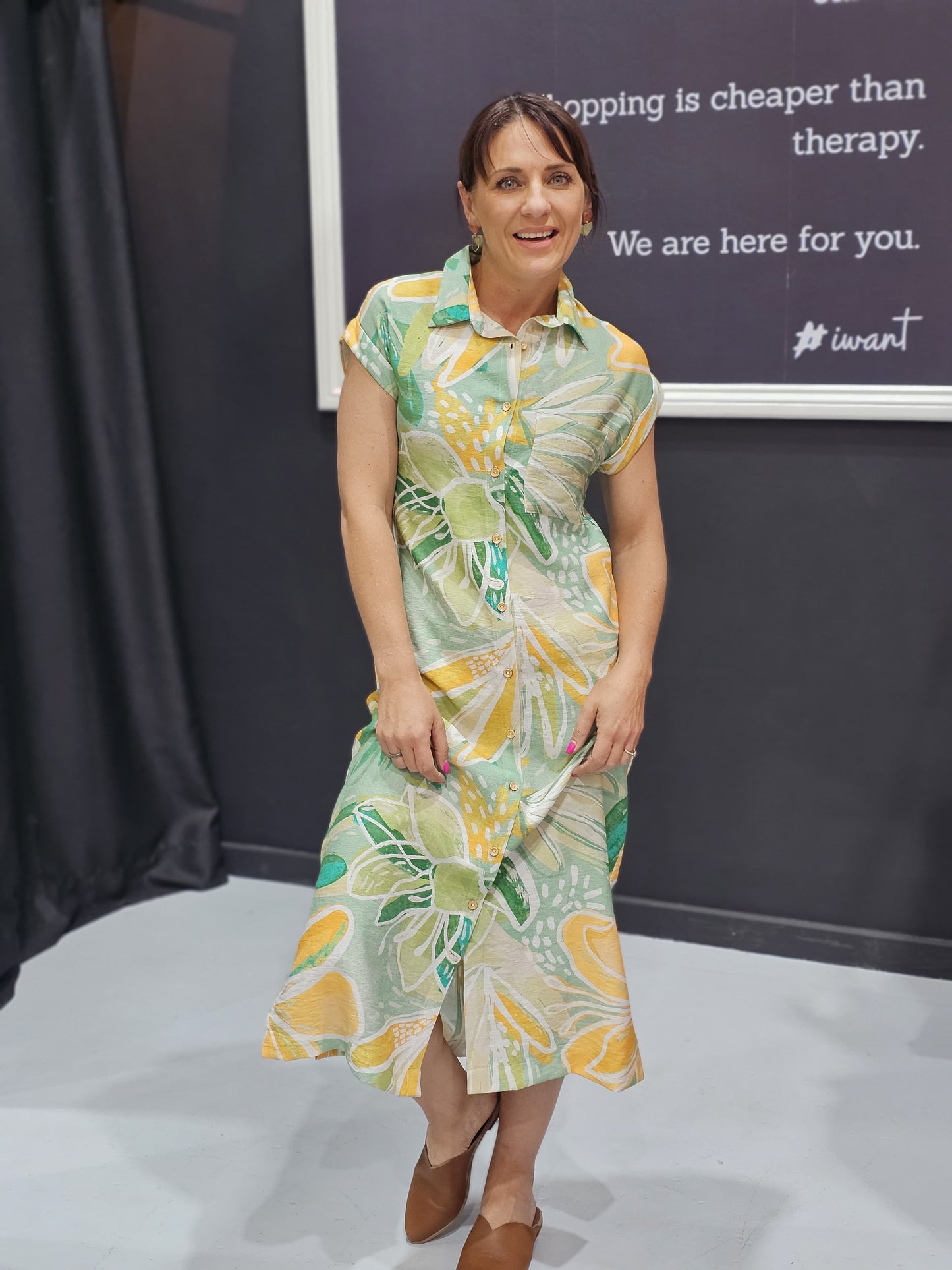 Charlotte Dress - Green and Yellow Floral