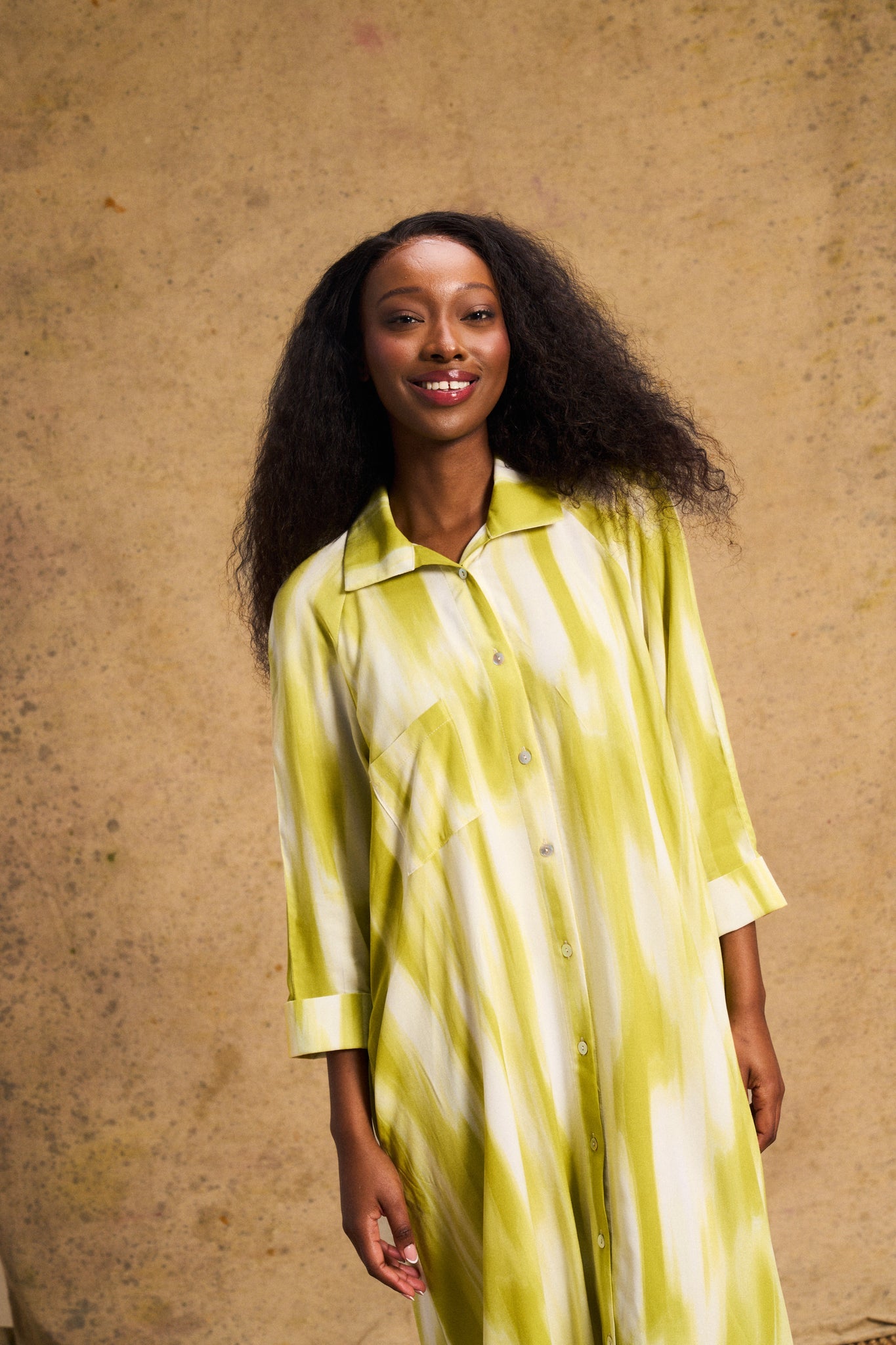 Liza Shirt Dress In Lime Lines