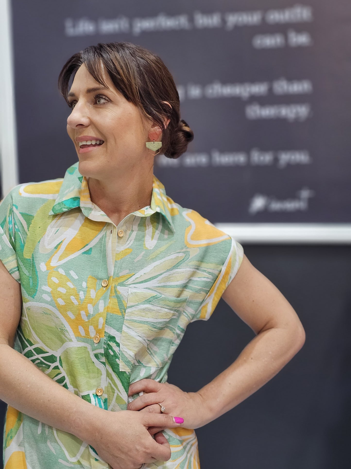 Charlotte Dress - Green and Yellow Floral