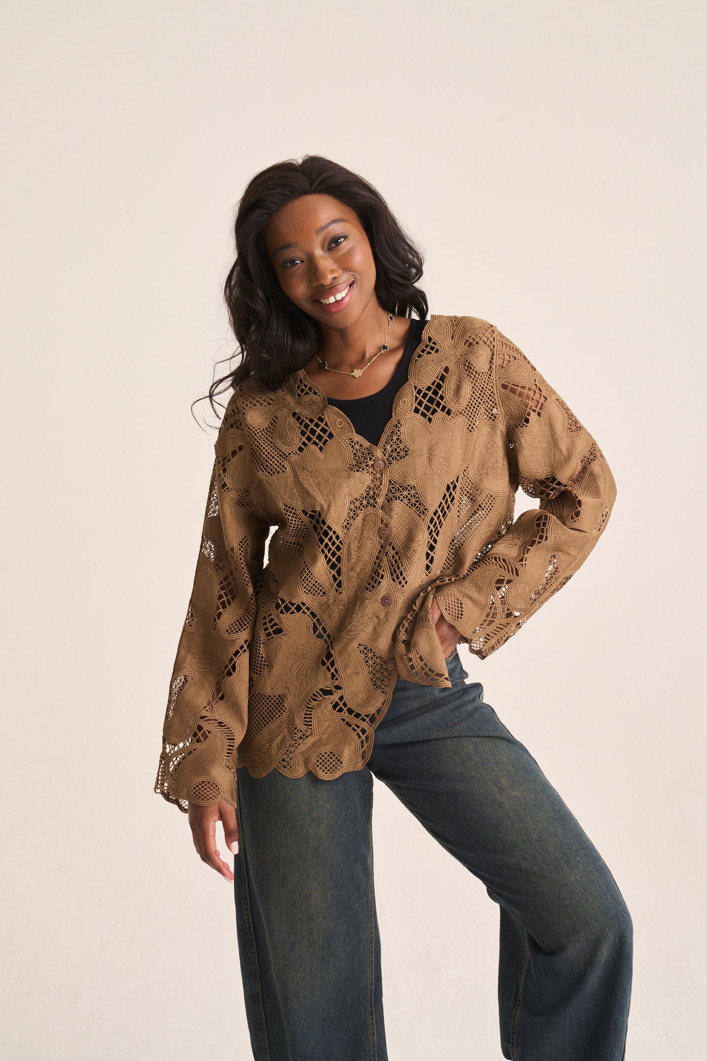 Angelique Cardigan in Chocolate and Black