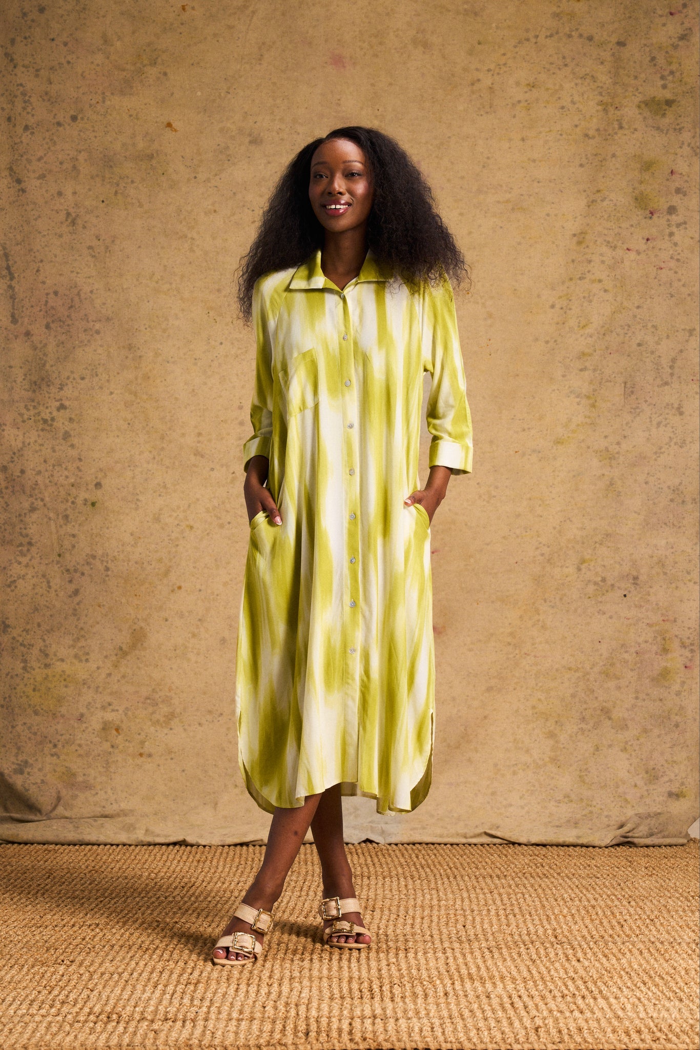 Liza Shirt Dress In Lime Lines