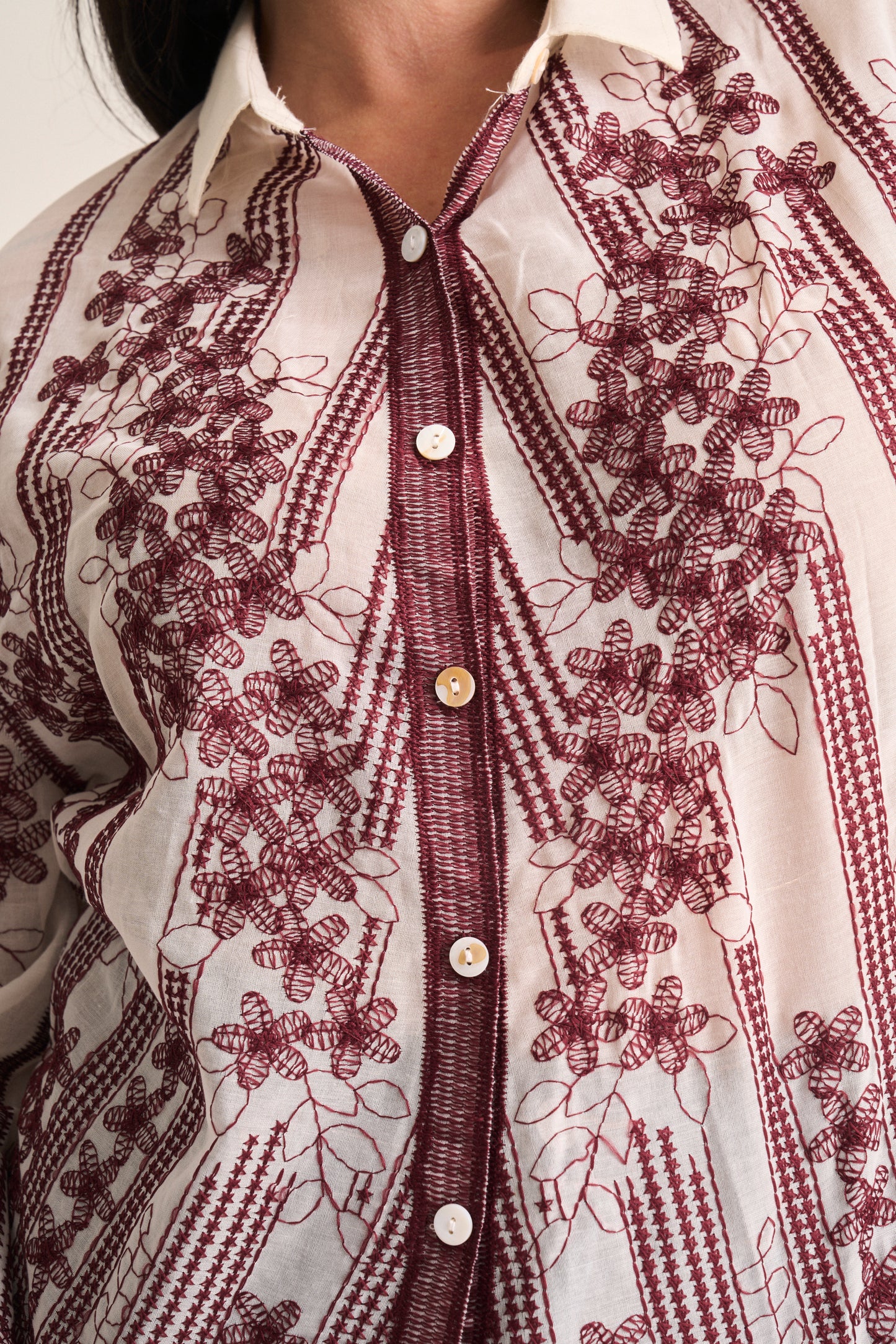 Wine Embroidered Shirt