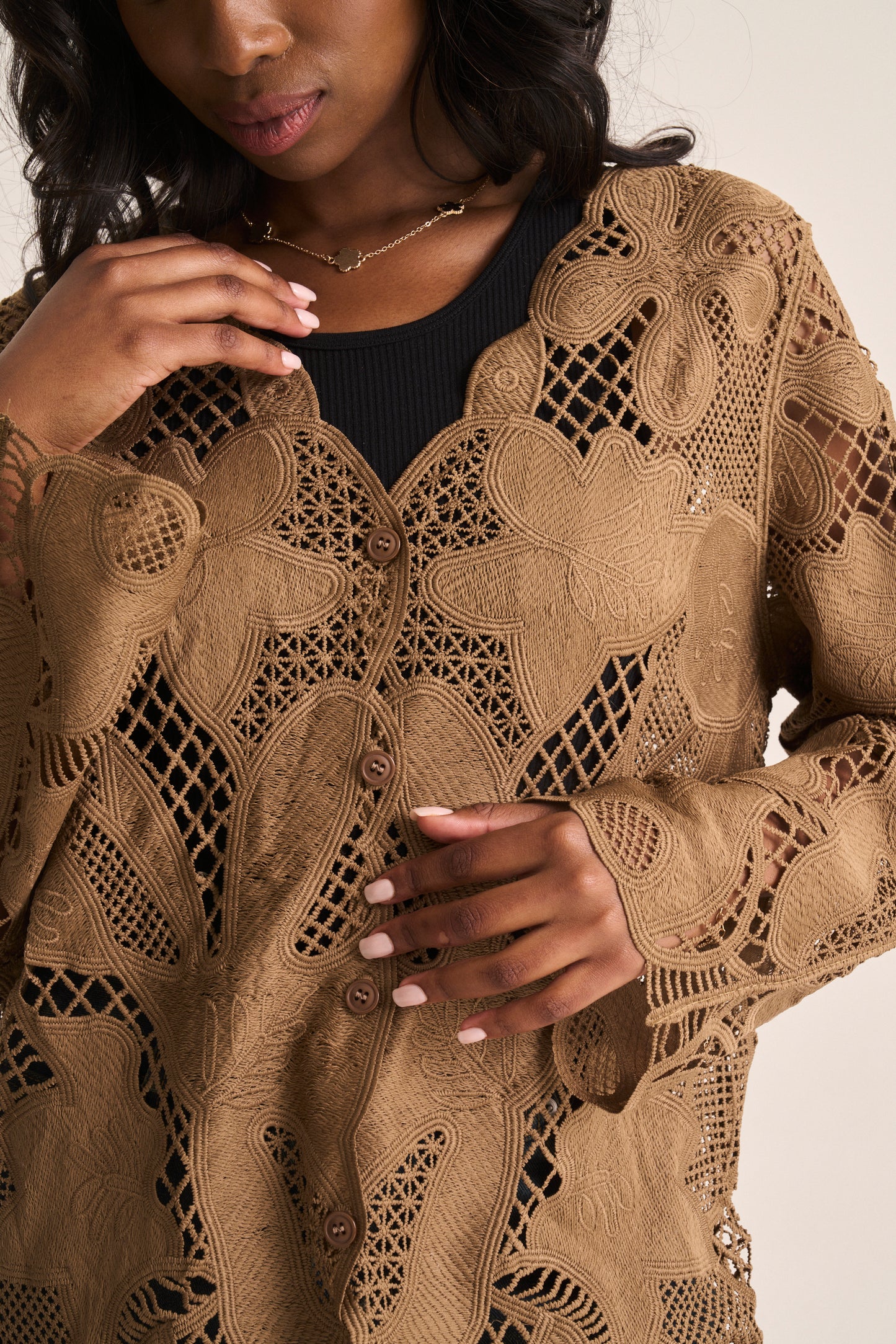 Angelique Cardigan in Chocolate and Black