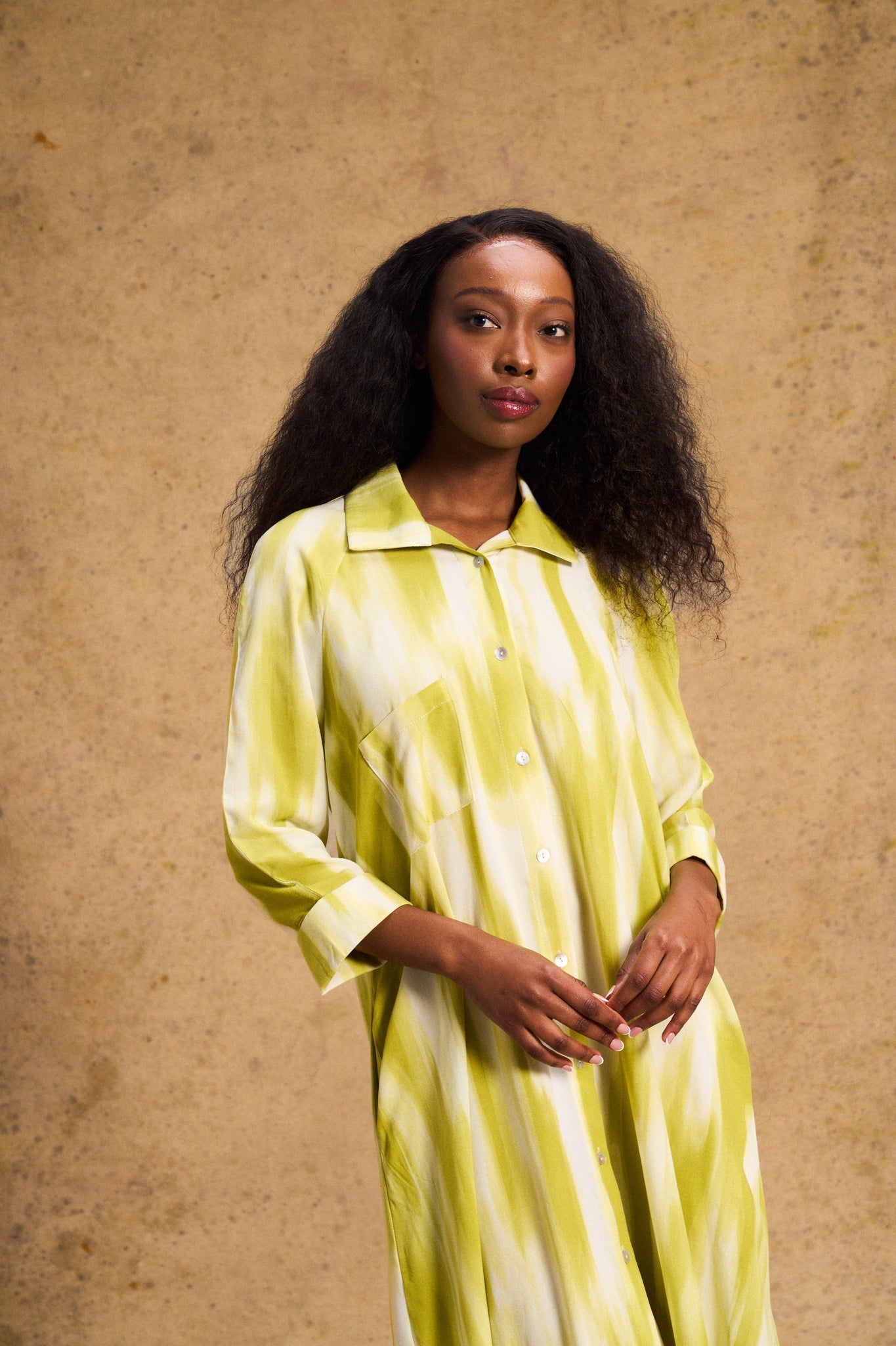 Liza Shirt Dress In Lime Lines