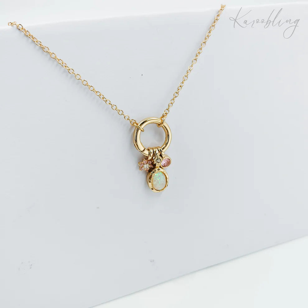 Gold Opal Charm Necklace