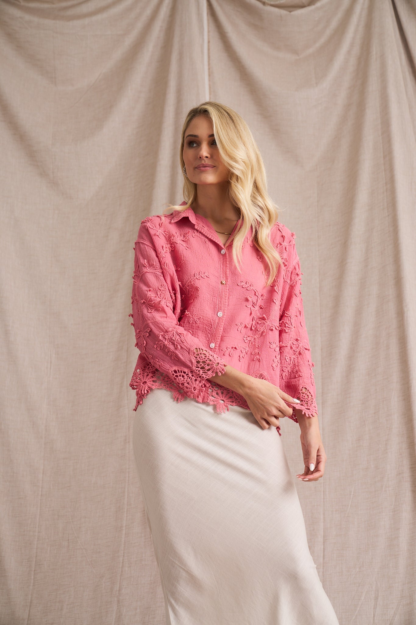 Vine Cotton Blouse - Pink