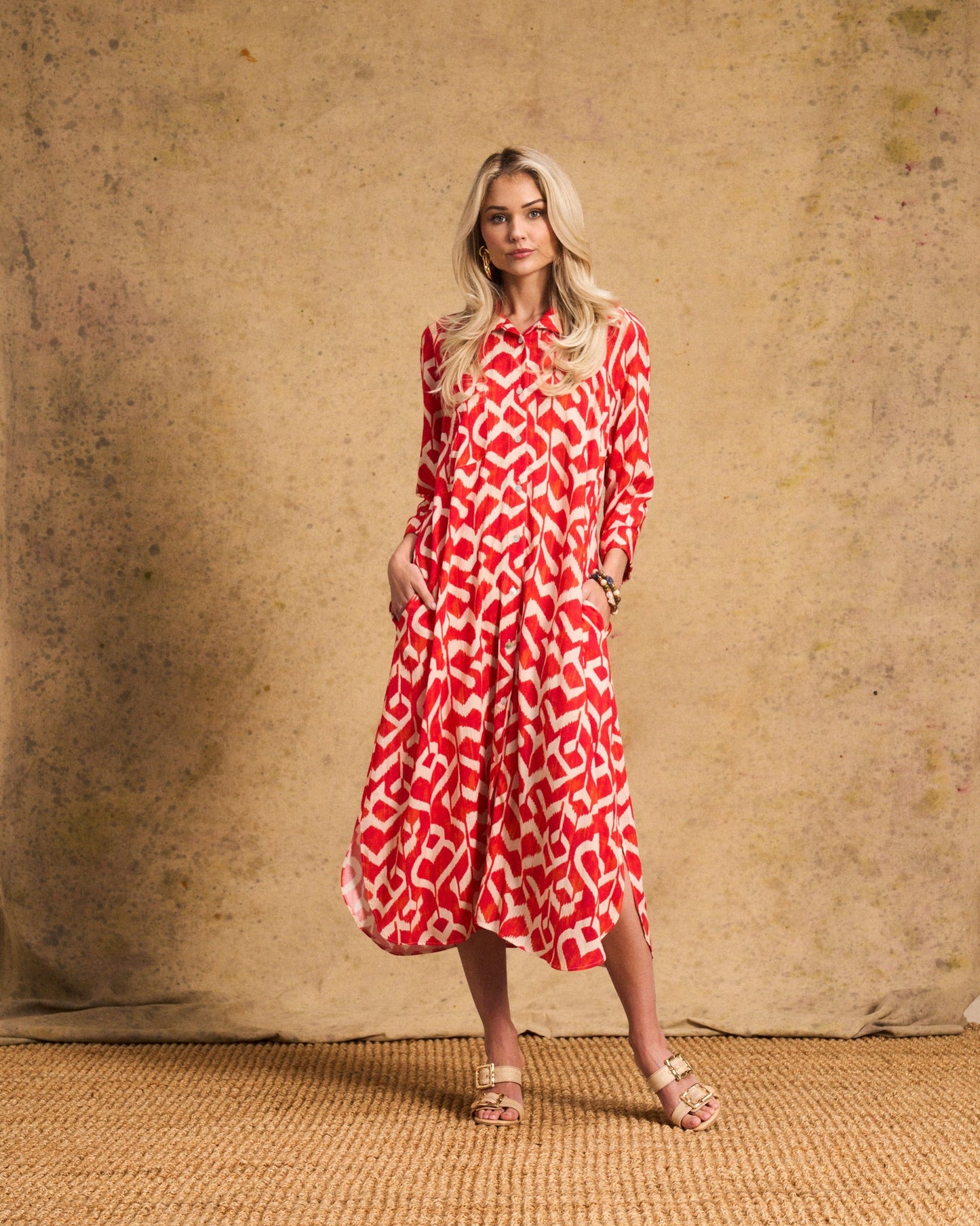 Liza Shirt Dress In Tangerine Ikat