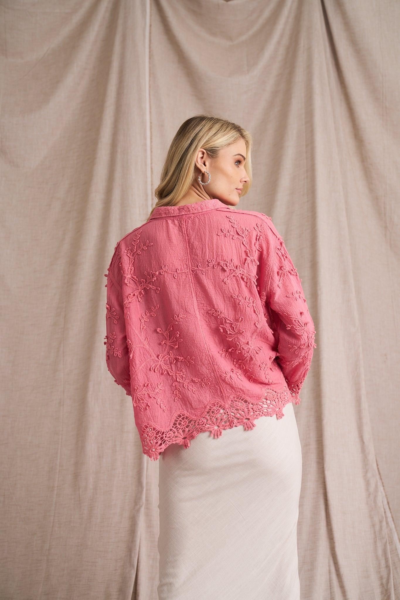 Vine Cotton Blouse - Pink