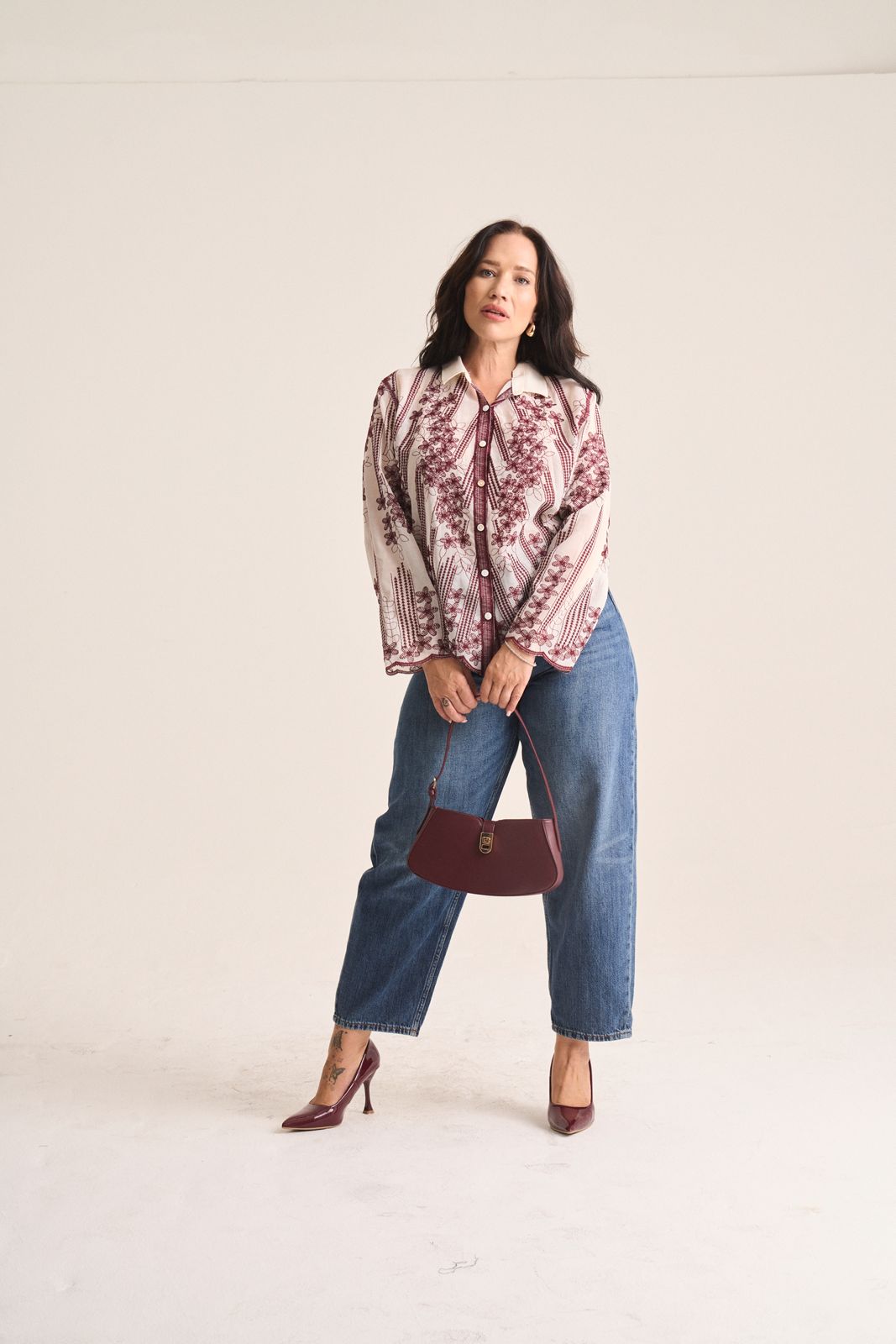 Wine Embroidered Shirt