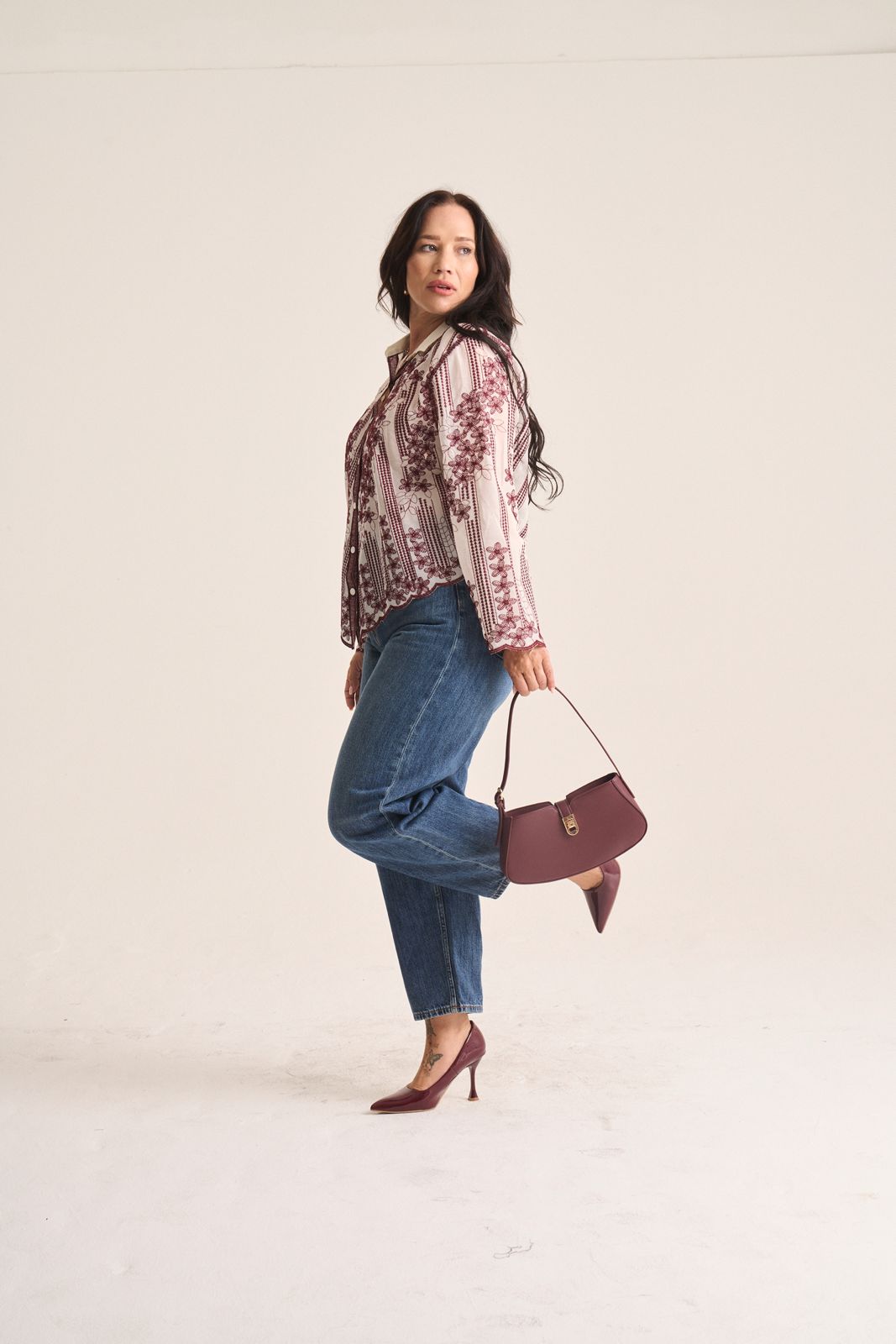 Wine Embroidered Shirt