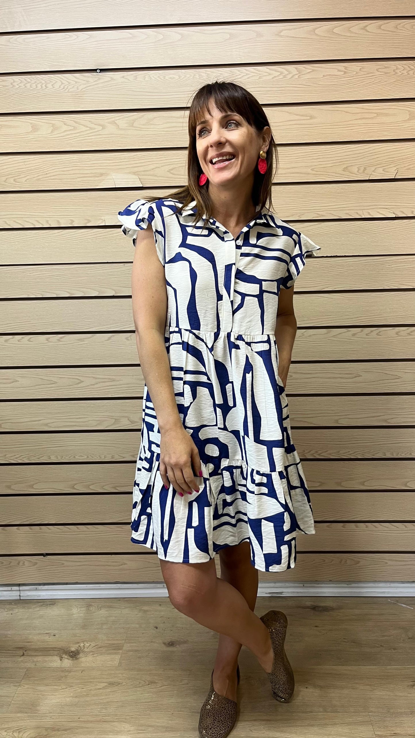 Linda Dress Navy and White