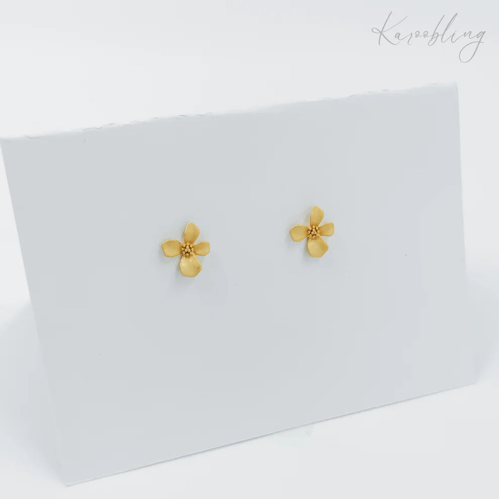 Matte Gold Plated Flower Stud Earrings