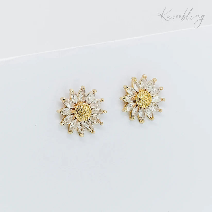 Sunlit Sparkle Sunflower Stud Earrings