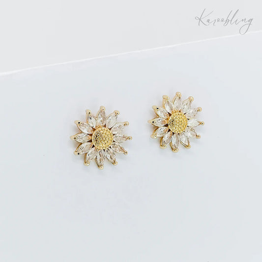 Sunlit Sparkle Sunflower Stud Earrings