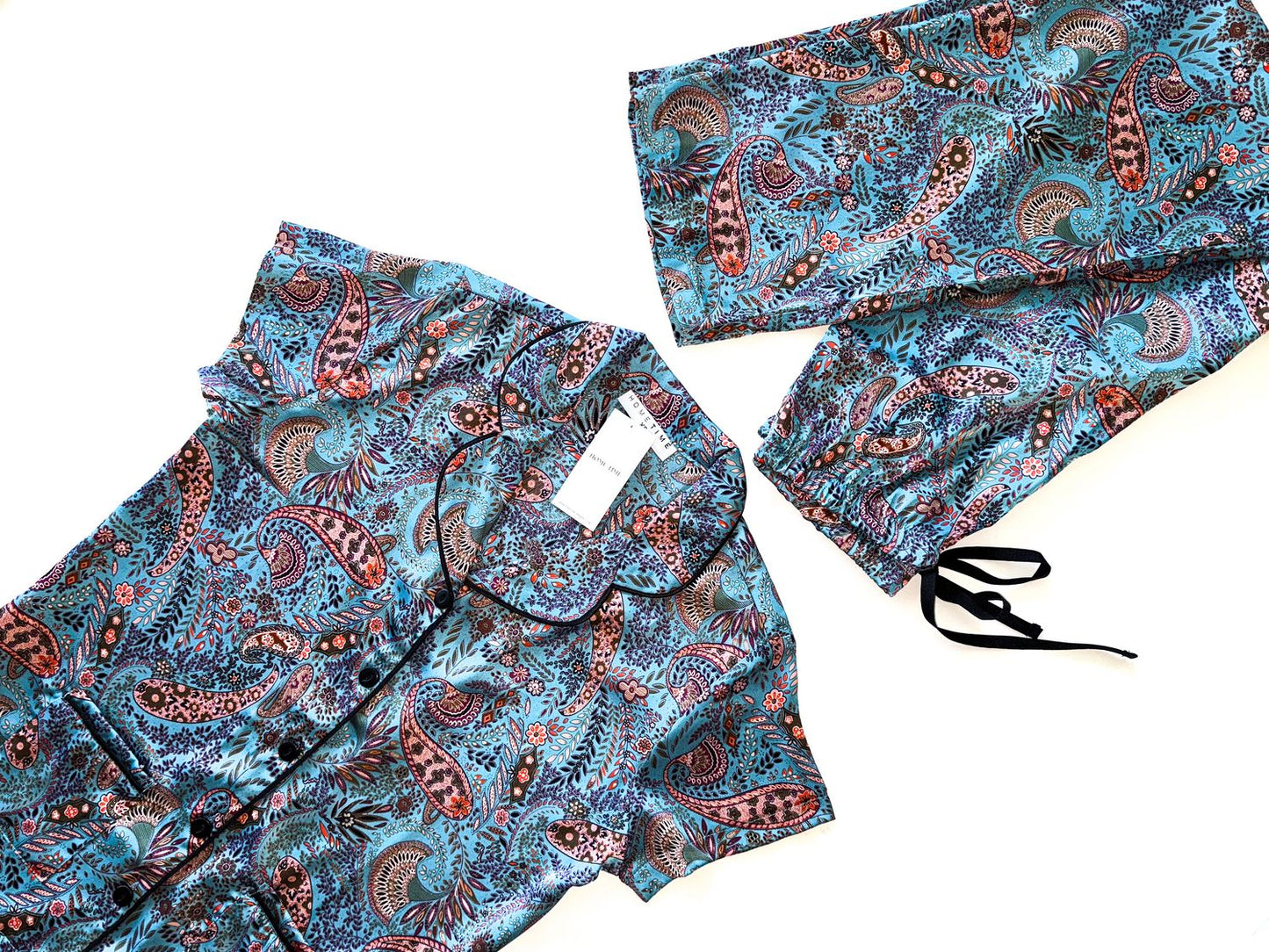 Blue Paisley Short Long Satin Pjs
