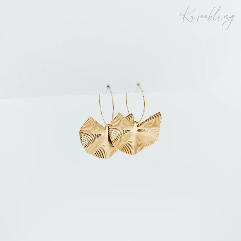 Gold Plated Ginkgo Leaf Hoop Earrings