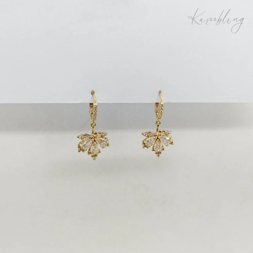 Maple Leaves Cubic Zirconia Huggie Earrings