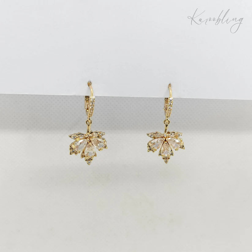 Maple Leaves Cubic Zirconia Huggie Earrings