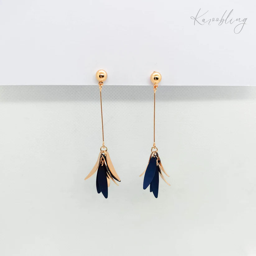 Navy Graceful Bloom Dangle Earrings