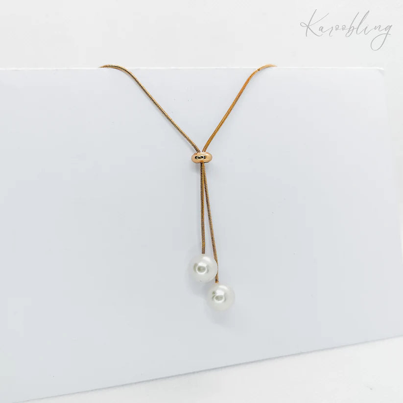 Gold-Plated Pearl Snake Chain Pullcord Necklace
