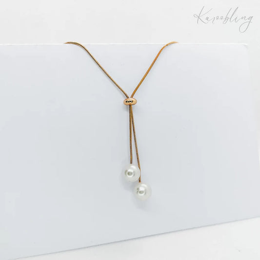 Gold-Plated Pearl  Snake Chain Pullcord Necklace