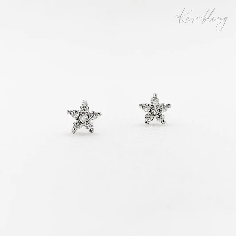 Sterling Silver Teeny Tiny Flower Cubic Zirconia Stud Earrings