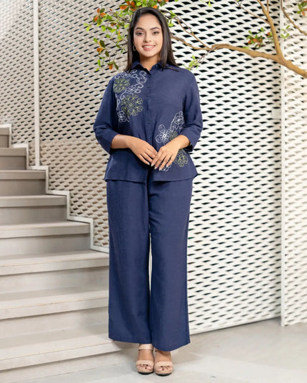 Embroidery Pants and Blouse  Set
