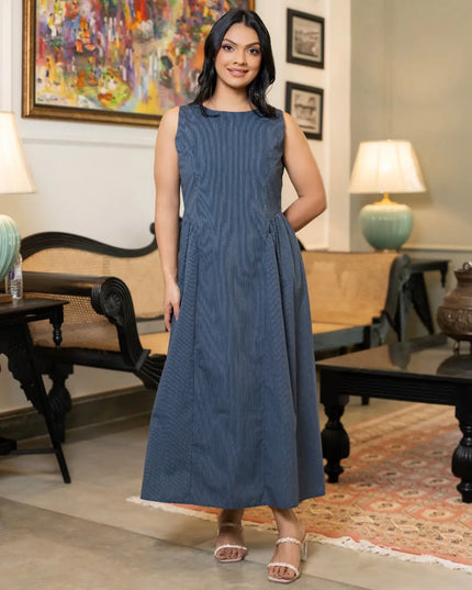 Gathered Striped Maxi Dress