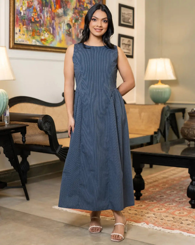 Gathered Striped Maxi Dress