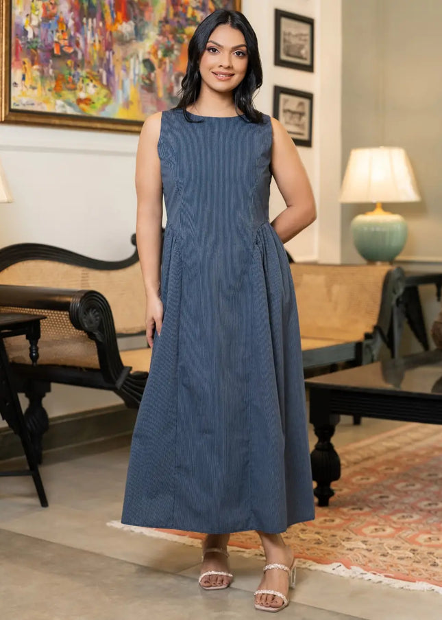 Gathered Striped Maxi Dress