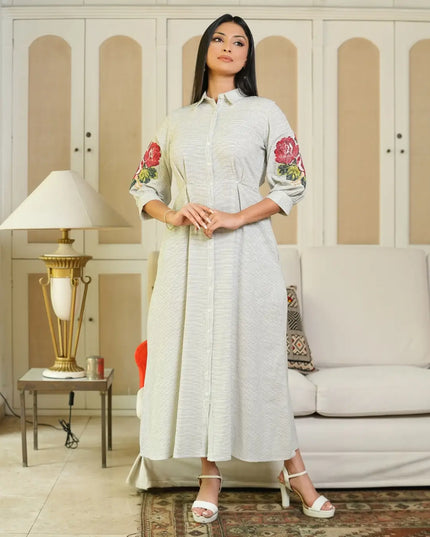 Rose Embroidery Shirt Dress