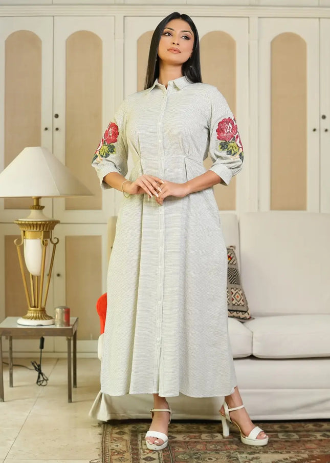Rose Embroidery Shirt Dress