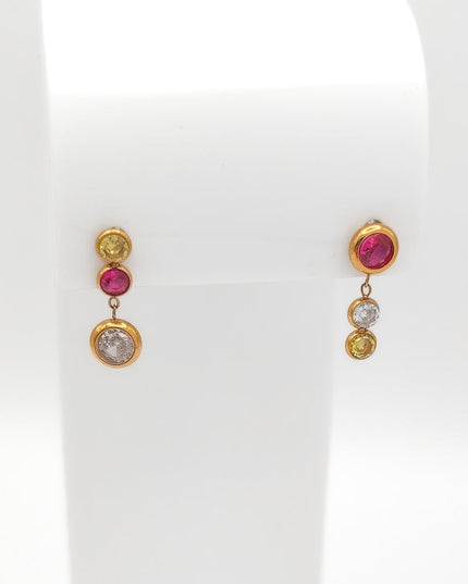 Gold Plated Multicolor CZ Bezel Drop Earrings