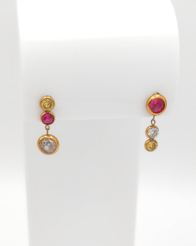 Gold Plated Multicolor CZ Bezel Drop Earrings