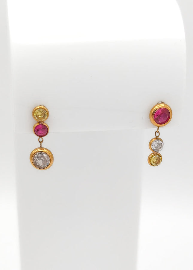 Gold Plated Multicolor CZ Bezel Drop Earrings