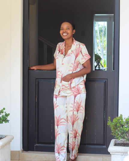 Pink Palm Short Sleeves Pjs Set